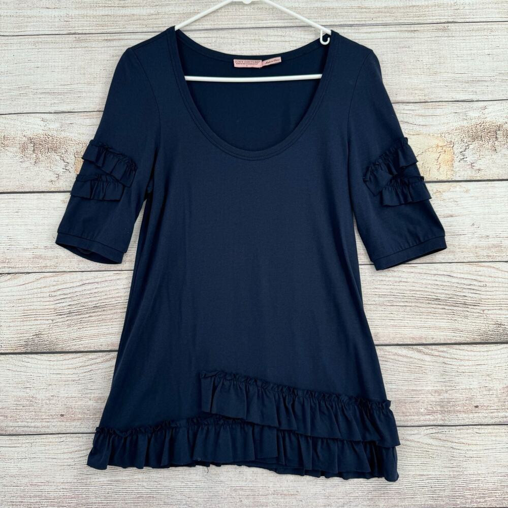 Women’s Navy Ruffle Scoop Neck Tunic Top